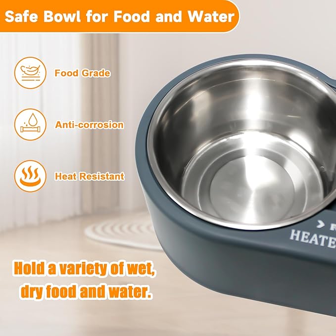 Heated Cat Bowl, Outdoor Heated Pet Bowls with Double Stainless Steel Bowl 24 OZ, Water Food Bowls for Cat Pet, Provide Drinkable Water and Hot Food in Winter