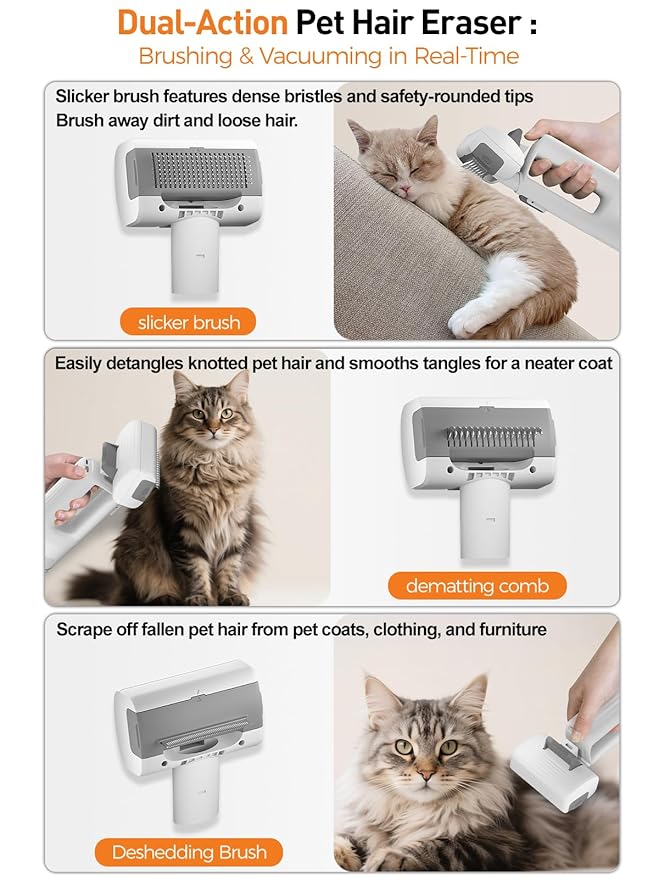 Dog Vacuum for Shedding Grooming, Pet Grooming Vacuum for Dogs, Cat Grooming Supplies, Vacuum Pet Hair Remover Tool with Slicker Deshedding Dog Brush for Shedding Dematting Comb Kit