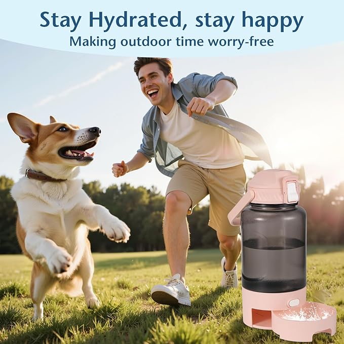 50oz Dog Water Bottle with Handle - Portable Pet & Human Water Dispenser for Hiking, Camping, Travel - Leakproof, BPA-Free, Outdoor Puppy Essential for Walking, Park, Beach (Pink)