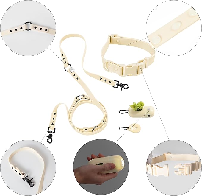 WLK1006L-5SET Luna Large 8FT Adjustable 6-in-1 Waterproof Hands-Free Leash and Collar with LED Flashlight, Bag Dispenser, and Poop Bag Holder, Bailey