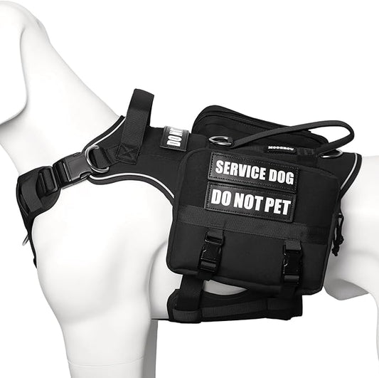 Service Dog Vest with Pockets,Medium Dog Harness and Removable Backpack for Training Hiking,Pet Vest with Handle&Molle System for Patches,Black M
