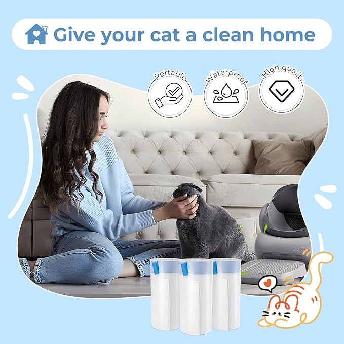 60 Pack Cat Litter Bags Liners for Neakas M1 and Pet Pivot Autoscooper 11 Open-Top Self-Cleaning Cat Litter Box, Heavy Duty 3 Mil Thickness Drawstring Leak-Proof Replaced Waste Bags, 27.17" x 13"