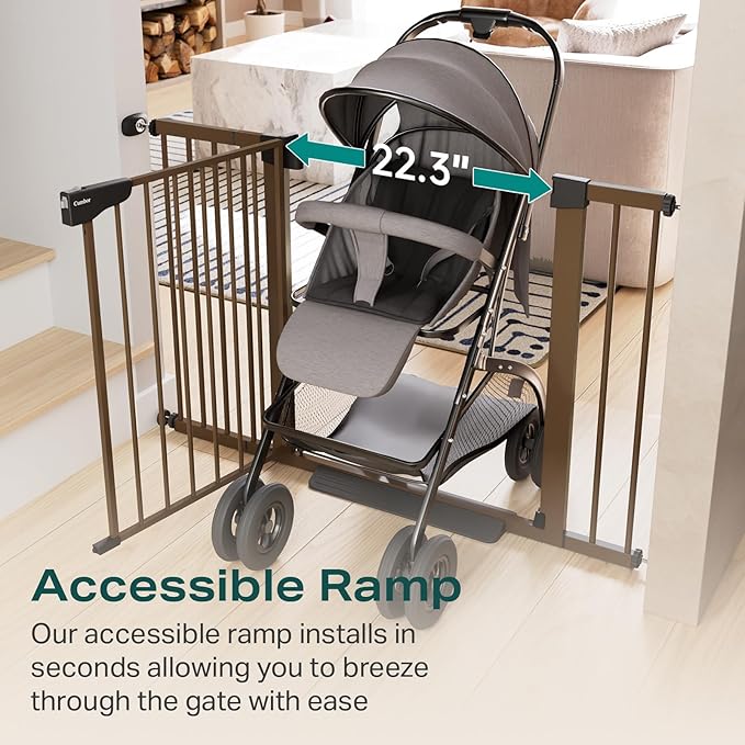 Cumbor 2 Pack 29.7-46" Baby Gate for Stairs, Mom's Choice Awards Winner-Auto Close Dog Gate for doorways, Easy Install Pressure Mounted Pet Gates indoor, Easy Walk Thru Wide Safety Gate for Dog, Brown