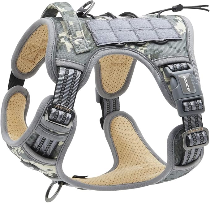 AUROTH Tactical Dog Harness for Small Medium Large Dogs No Pull Adjustable Pet Harness Reflective K9 Working Training Easy Control Pet Vest Military Service Dog Harnesses Medium Grey Camo