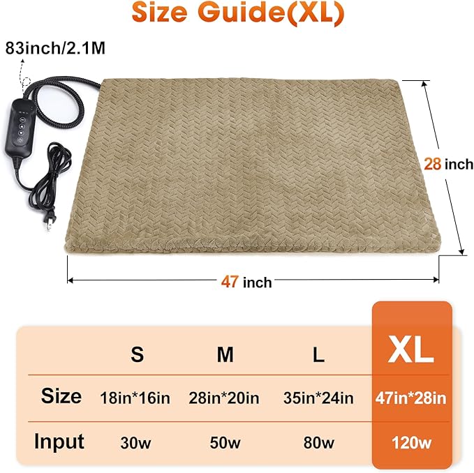 GASUR Heated Cat Bed, Waterproof Cat Heating Pad Indoor w/Timer, Temp Adjustable Pet Heating Pads for Cats Dogs, Auto Power-Off, Cats Warming Bed w/Remove Washable Cover, Anti-Chew,47''x28'', XLarge