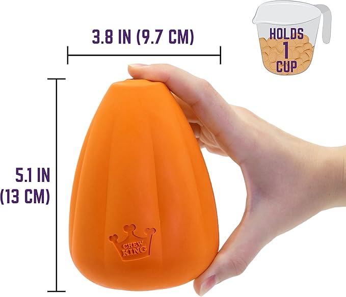 Chew King by Mammoth Premium Treat Dog Toy, Extremely Durable Natural Rubber Toy, Bacon Flavored Dog Treater, Orange X-Large