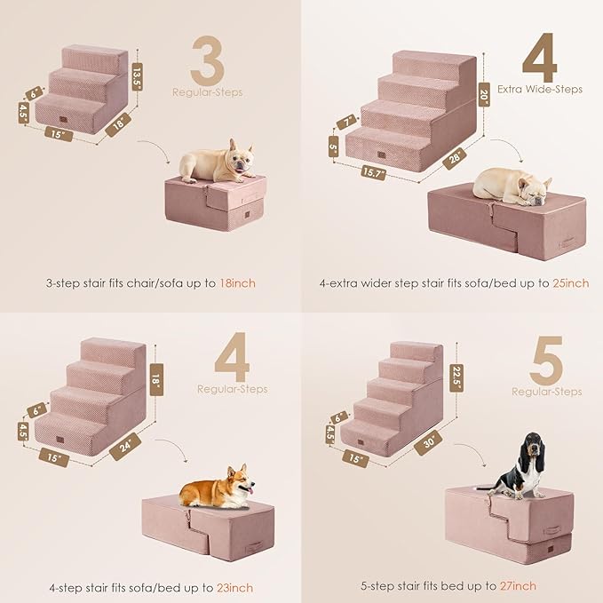 EHEYCIGA Dog Stairs for Bed 20" H, 4-Step Extra Wide Dog Steps for High Bed, Pet Steps for Small Dogs and Cats, Non-Slip Balanced Pet Ramp Indoor, Pink