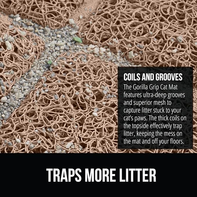 GORILLA GRIP Cat Litter Box Mat, 40x28, Water Resistant, US Designed Kitty Litter Trapping Mats, Easy to Clean, Scatter Control, Less Mess and Clean Floors, Kitten Supplies for Indoor Cats, Beige