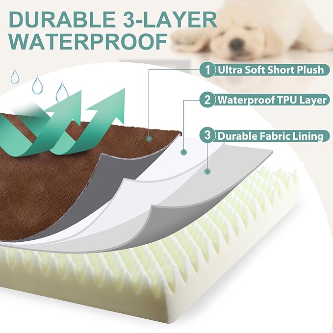 Waterproof XXL Dog Beds Large Sized Dog, Orthopedic Washable Crate Pad 48 inch, Jumbo XXLarge Foam Pet Bed with Removable Cover Reversible, Anti-Slip Kennel Pad, 47"x29", Brown