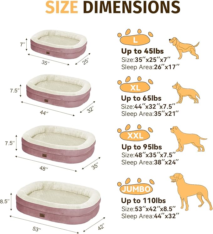 Orthopedic Waterproof Large Memory Foam Dog Bed: Washable Dog Bed with Bolsters - XXL Orthopedic Removable Cover for Medium Large Sized Pet - Non-Slip Bottom - Pink