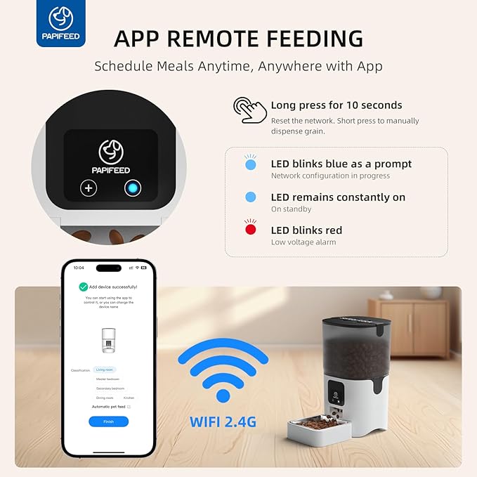 PAPIFEED Smart Automatic Cat Feeders Pet Feeder : WiFi Pet Feeder with APP Control for Remote Feeding, Detachable for Easy Clean,Stainless Steel Bowl,1-10 Meals Per Day for Dog (6L/25Cup)