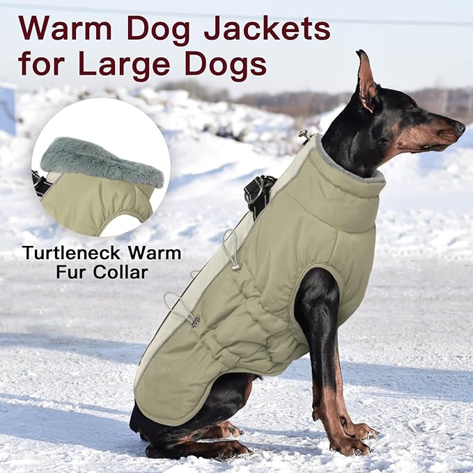 Dog Winter Jacket - XX Large, Warm Zip Up Snowsuit Dog Harness Vest, Reflective, Water-Resistant, Apricot