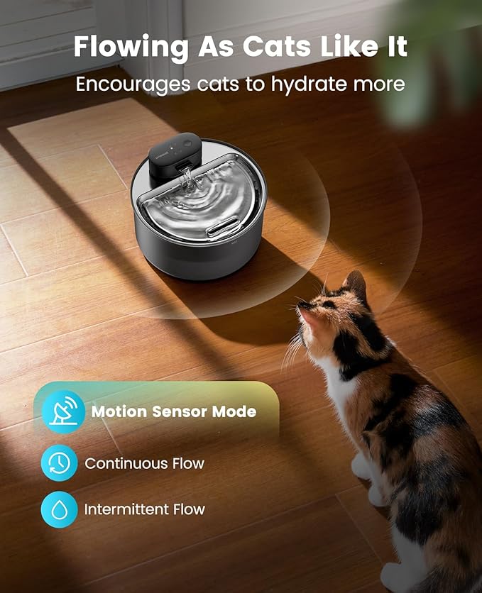 oneisall Cat Water Fountain Stainless Steel Tray: 108oz/3.2L Wireless Pet Fountain for Cats Indoor, Battery Operated Automatic Water Dispenser for Drinking, Ultra Quiet SilentFlow™, Motion Sensor
