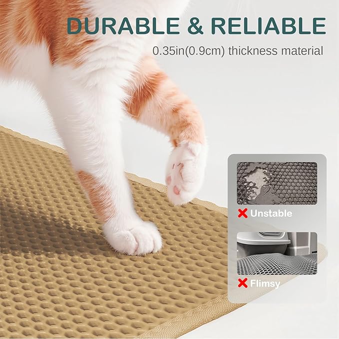 Cat Litter Mat, Cat Litter Trapping Mat, 47.2''x27.6''Inch, Double Layer Waterproof Proof Litter Box mat, Non-Slip Design, Reduces Litter Scatter, Easy to Clean, Beige