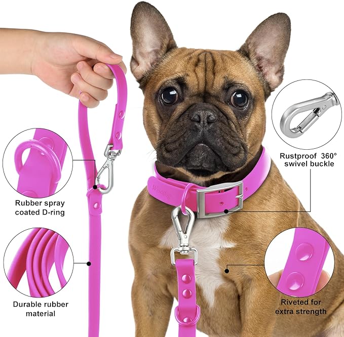 Wisedog Waterproof Dog Leash – 5ft/6ft Adjustable with 2 Metal Swivel Hooks, Easy to Clean Dog Leashes for Small, Medium, Large Breed Dogs (Rose Violet,S)