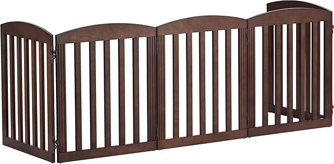 SPIRICH 120" Extra Wide 28" Tall Dog Gate Indoor, Dog Gates for Doorways, Stairs, The House, Wooden Freestanding Foldable Pet Gate, Step Over Puppy Safety Fence, 5 Panels, Brown