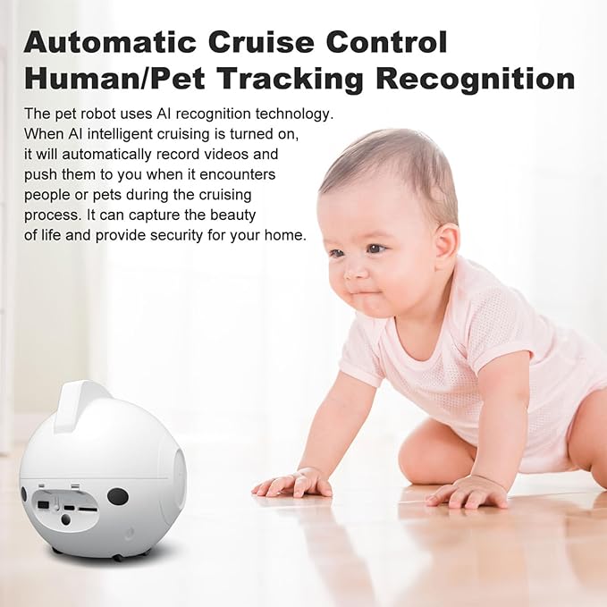 Robot Camera on Wheels, Mini Family Bot 3X Zoom 2K Pet Camera Robot, Indoor Movable Security Camera with 2 Way Talk,Blinky Bot Night Vision, Distance Bot App Control for Pet Cats/Dogs/Baby/Elderly