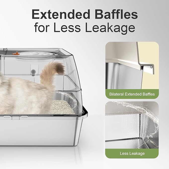 Stainless Steel Litter Box with Lid, XL Extra Large Litter Box, Enclosed Top Entry Metal Litterbox for Big Cats, Easy Cleaning, Less Leakage & High Sided with Mat, Aisle & Scoop, Beige