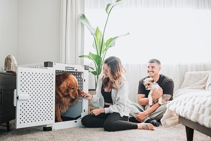 Impact Indestructible High Anxiety Crate for Intermediate Dogs - Heavy Duty Escape Proof Indoor Dog Kennel with Powder-Coated Aluminum - Ideal for Escape Artists (Gray, 34" (34.5" L x 23" W x 29" H)