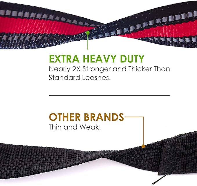 JSXD 5 FT Heavy Duty Double Handle Dog Leash with Comfortable Padded and Reflective Rope, Suitable for Small, Medium, Large Dogs (Wide-Red)