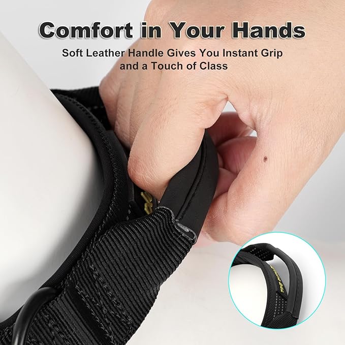 Plutus Pet Tactical Dog Collar with Tracker Packet for AirTag, Adjustable Reflective Nylon Collar, Metal Buckle, Leather-Wrapped Handle, Soft Padded for Medium Large Dogs (Black, S)