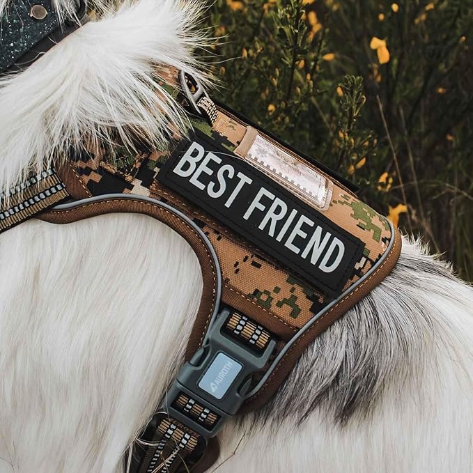 AUROTH Tactical Dog Harness for Small Medium Dogs No Pull Adjustable Pet Harness Reflective K9 Working Training Easy Control Pet Vest Military Service Dog Harnesses Woodland Camo M