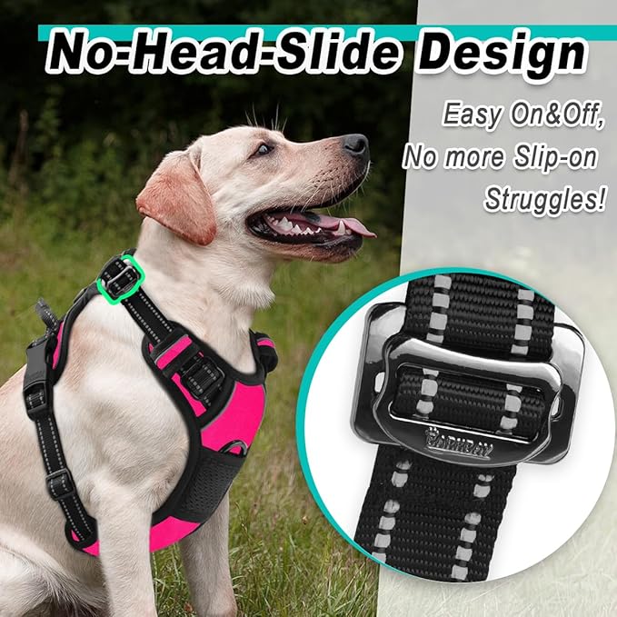 BARKBAY Dog Harness No Pull 3 Buckles for Large Dogs - Adjustable, Reflective, Comfortable, No Choke, Heavy-Duty - Perfect for Outdoor Training, Walking, and Hiking - Strong & Durable - L & Pink