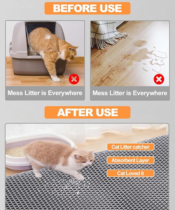 Cat Litter Mat,45"x32" Extra Large Cat Litter Box Mat,Honeycomb Double Layer Kitty Litter Trapping Mat,Soft EVA Material,Urine & Waterproof,Scatter Control,Easy Clean,Washable