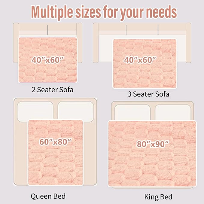 Water Resistant Blanket for Bed Couch Sofa, Cat/Dog Blanket Waterproof Washable, Small Cozy Reversible Furniture Protector, Leakproof Throw (40"x60", Peachy Pink/Peach Cream)