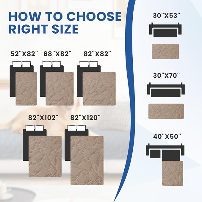 Waterproof Dog Bed Cover Pet Blanket, Soft Couch Cover for Dogs Washable, Non-Slip Dog Blanket Protect Furniture Couch Sofa Car for Puppy Large Dogs Cat (82x102 Inch, Khaki)