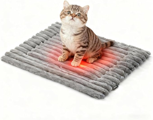 Self Warming Cat Bed, 24" x 18" Cat Heating Pad, Non-Slip & Washable, Extra Warm Pet Mat for Indoor Cats & Puppies (Grey)