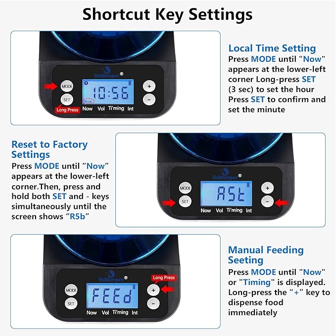 fishkeeper Automatic Fish Feeder for Aquarium - 2025 Upgraded Rechargeable and Precision Fish Feeder Auto Dispenser for Betta Fish & Turtle, Moisture & Proof Vacation Self Feeding(Memory Function)