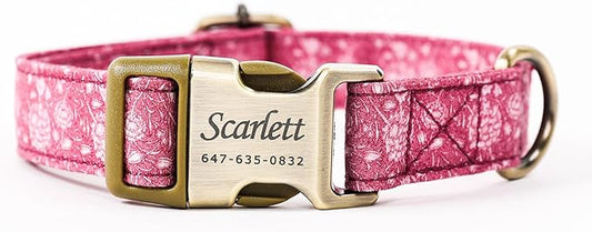 Personalized Dog Collar with Name and Phone Number Engraved,Adjustable Custom Puppy Collar,Organic Cotton Pet Collar for Small Medium Large Boy Girl Dogs