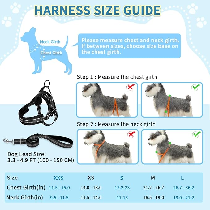 SlowTon No Pull Small Dog Harness and Leash Set, Puppy Soft Vest Harness Neck & Chest Adjustable, Reflective Lightweight Harness & Anti-Twist Pet Lead Combo for Small Medium Dogs (Black, S)