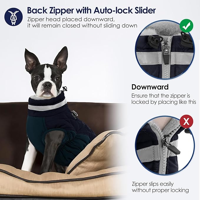 AOFITEE Dog Coat, Warm Dog Jackets for Large Dogs, Reflective Turtleneck Dogs Winter Coat with Harness Built in, Waterproof Windproof Pet Snow Jacket Fleece Vest for Cold Weather, Navy XXL