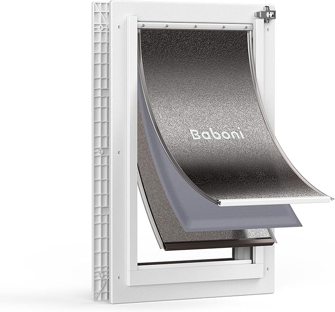 Baboni 3-Flaps Pet Door for Interior and Exterior Doors, Durable Plastic Frame and Telescoping Tunnel, Aluminum Lock/Metal Panel, Strong Magnetic Flaps, Never Rust Dog Door (Pets Up to 100 Lb) -Large