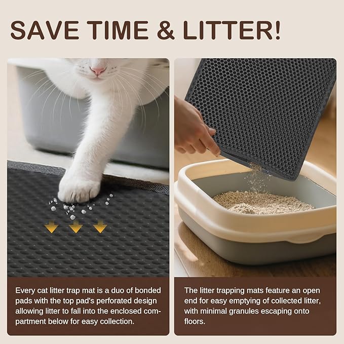 Cat Litter Mat, Cat Litter Trapping Mat, 24''x 14.9''Inch, Double Layer Waterproof Proof Litter Box mat, Non-Slip Design, Reduces Litter Scatter, Easy to Clean, Grey