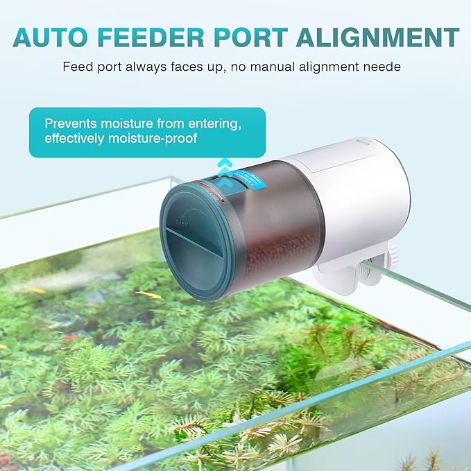 AQQA Automatic Fish Feeder for Aquarium - Auto Fish Food Dispenser with 8/12/24/48H Timer, 230ml Large Capacity Vacation Tank Feeder for Turtle Betta Goldfish, Feeding Port Automatic Alignment