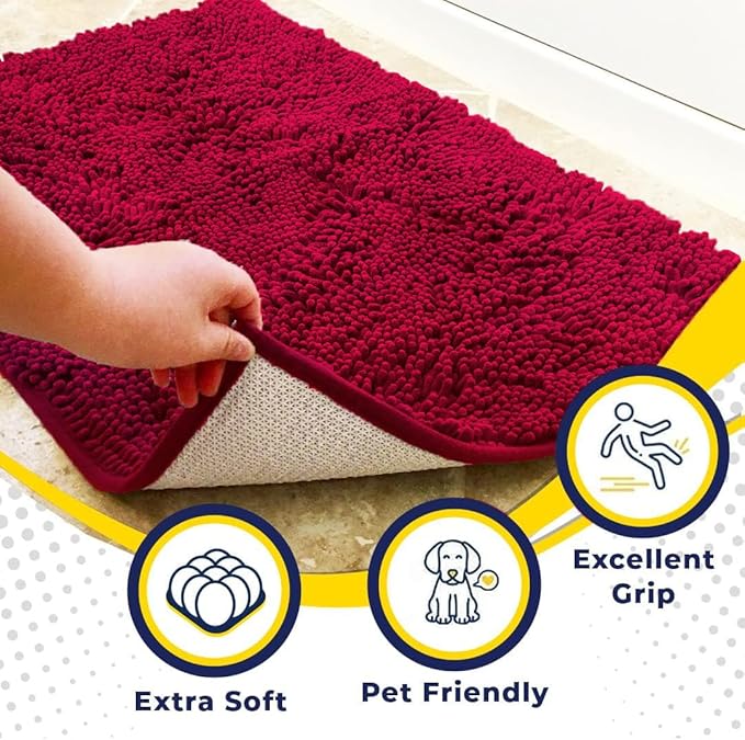 Muddy Mat® | Super Absorbent Door Mat Indoor, Microfiber Quick Dry Chenille Entryway Rug, Non-Slip Front Door Mat, Indoor Mats for Entryway, Machine Washable Pet Rug, Maroon 36" x 120"