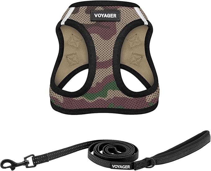 Voyager Step-in Air All Weather Mesh Harness and Reflective Dog 5 ft Leash Combo with Neoprene Handle, for Small, Medium and Large Breed Puppies by Best Pet Supplies - Army/Black Trim, XXX-Small