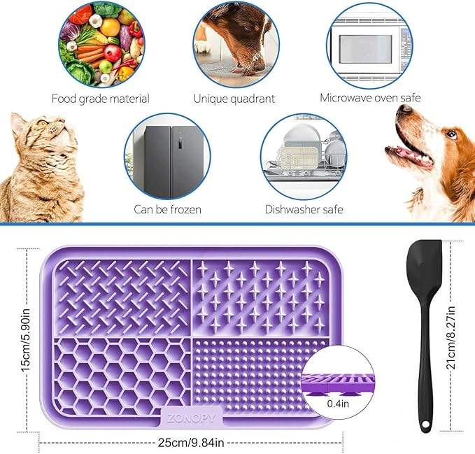 Licking Mat for Dogs & Cats with Suction Cups, 1 Pack Dog Slow Feeder Lick Pat for Anxiety Relief, Dog Toys Feeding Mat for Butter Yogurt Peanut, Pets Bathing Training Grooming Mat
