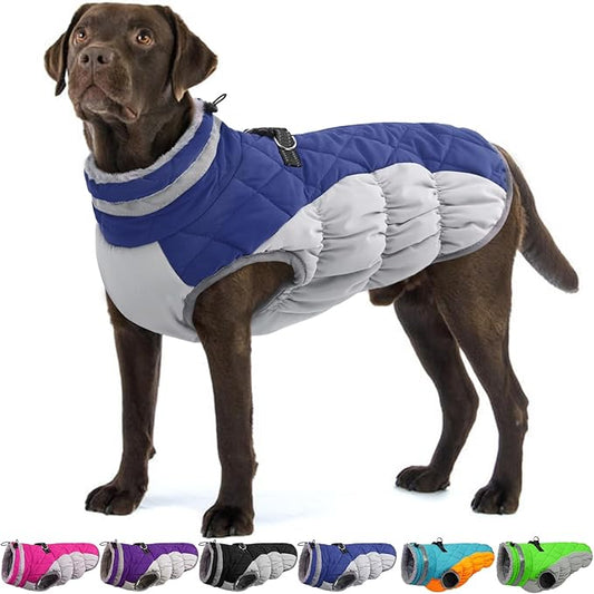 Dog Coats for Large Dogs,XL Dog Coat,Warm Fleece Winter Coat with D-Ring,Back Zipper Pet Jacket for Large Dogs,Waterproof Pet Snow Jacket Clothes Snowsuit Beagle Corgi Border Collie,Blue,XL