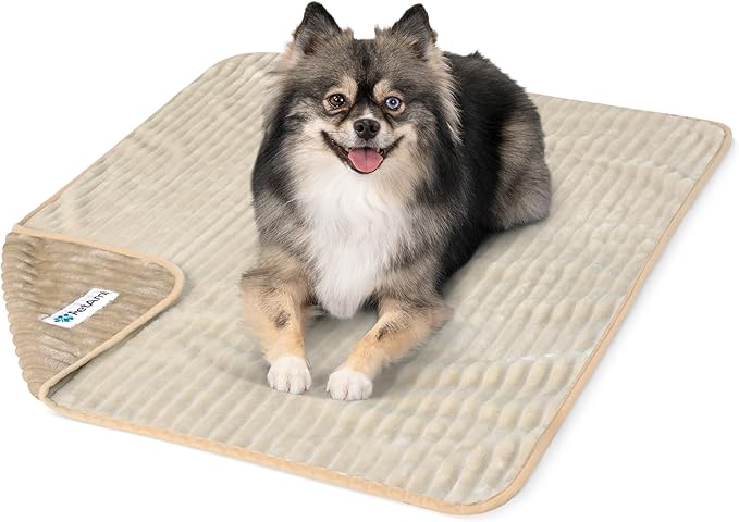 PetAmi Waterproof Dog Blanket, Leakproof Pet Blanket for Small Medium Large Dogs, Reversible Furniture Bed Sofa Couch Cover Protector, Plush Striped Pet Throw for Indoor Cat, 29x40 in, Taupe Beige
