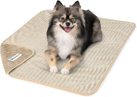 PetAmi Waterproof Dog Blanket, Leakproof Pet Blanket for Small Medium Large Dogs, Reversible Furniture Bed Sofa Couch Cover Protector, Plush Striped Pet Throw for Indoor Cat, 29x40 in, Taupe Beige
