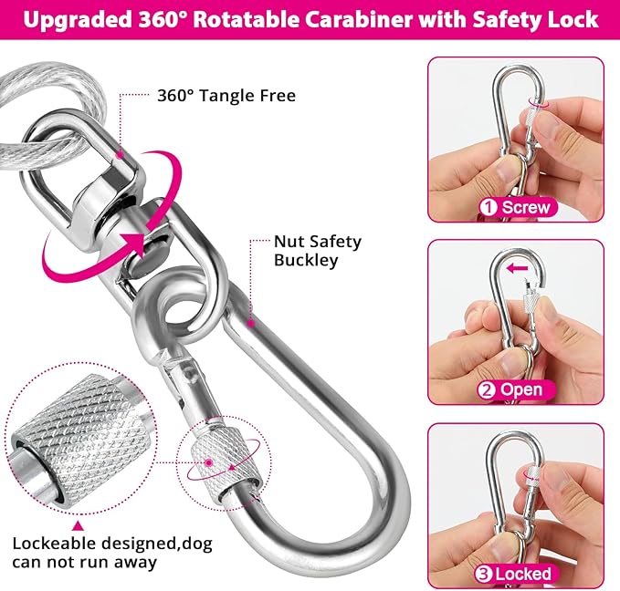 jenico Dog Tie Out Cable: 50 ft Dog Lead for Yard - Heavy Duty Chain Leash Outside for Small Large Dogs Up to 503 lbs - Outdoor Dog Runner Tether