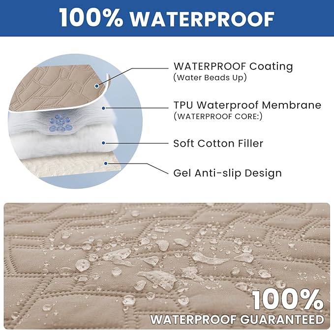 Waterproof Dog Bed Cover Pet Blanket, Soft Couch Cover for Dogs Washable, Non-Slip Dog Blanket Protect Furniture Couch Sofa Car for Puppy Large Dogs Cat (82x102 Inch, Khaki)