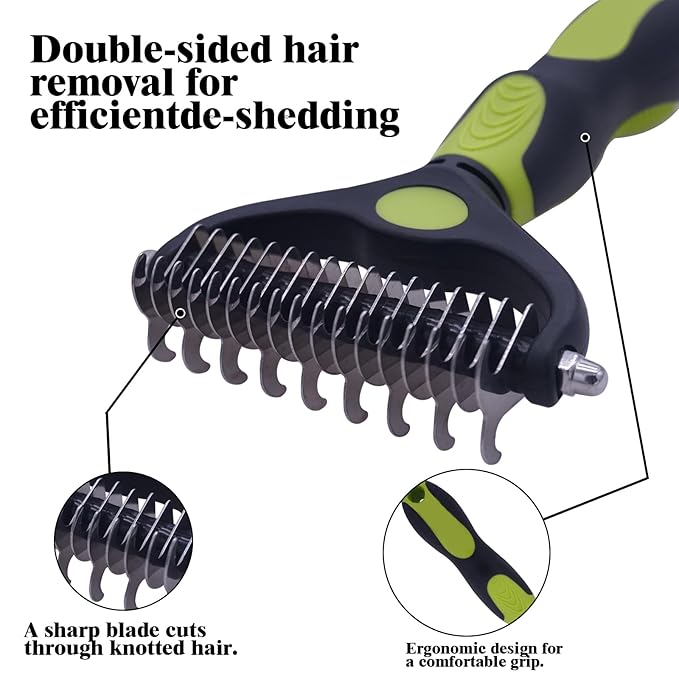 Dog brush Dog Grooming Kit 3PS： self-cleaning slicker brush dog Deshedding Tool&TPR Dog Bath Brush for dogs cats horse Home Travel (green)