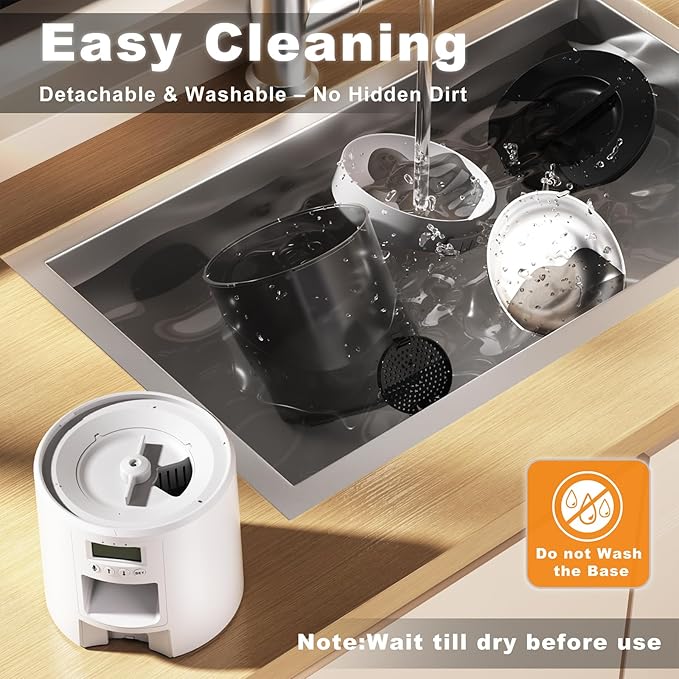 Automatic Cat Feeder with Dual Power Supply,Programmable 1-6 Meals Control Dry Cat Food Dispenser for Small Dog,Flexible Schedule Timer,10S Voice Record (White, 4.2L Basic Model)