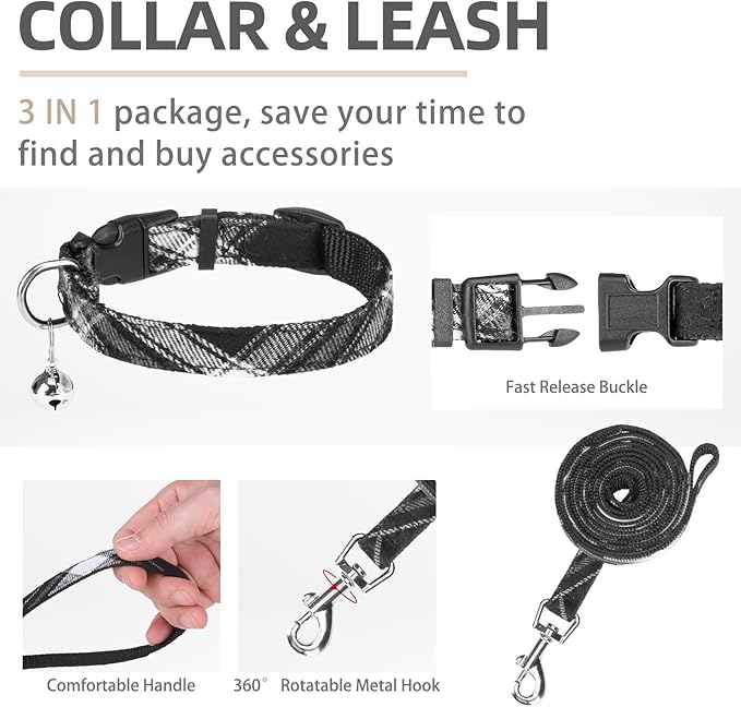 PUPTECK Adjustable Dog Harness Collar and Leash Set Step in No Pull Pet Harness for Small Medium Dogs Puppy and Cats Outdoor Walking Running, Soft Mesh Padded Reflective Vest Harnesses, Black L