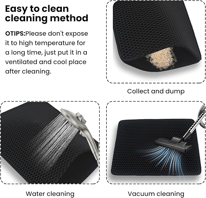 Cat Litter Box Mat Double Layer Trapping Mat Easy-Clean Waterproof Urine Proof(Black 30x22in)
